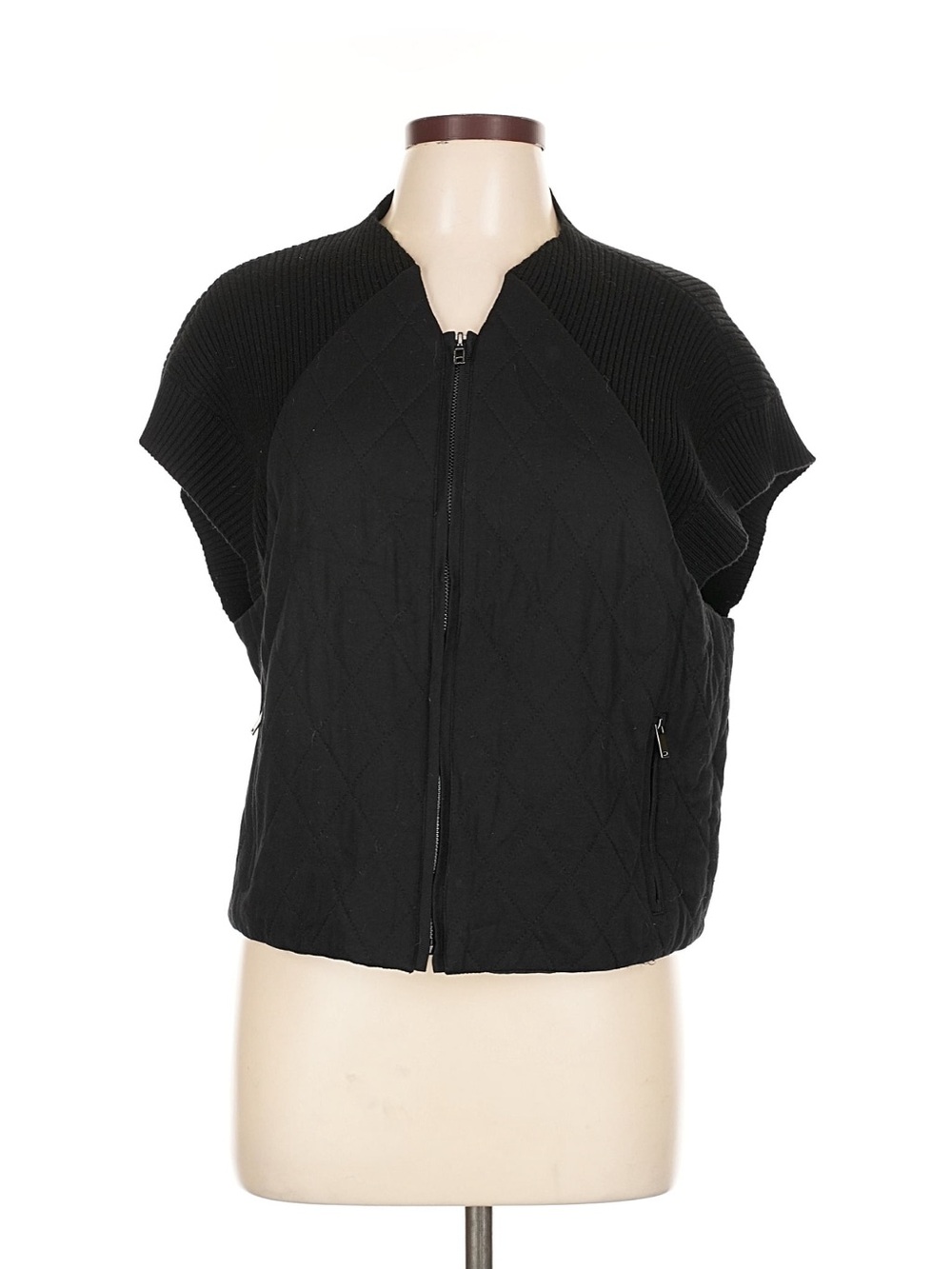 Per Se Black sweater/Quilted Zip-Front Women's Vest